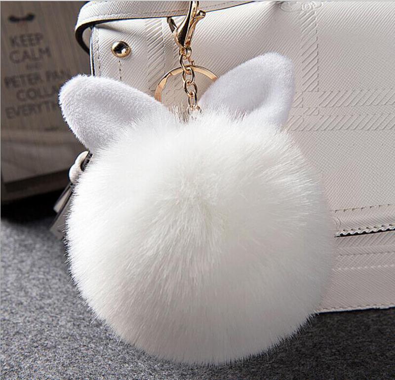 Cute Fluffy Bunny Toys Bear Keychain Rabbit Ear Key Chain Fur Woman Bag Charms Keyring Pom  Charm Pendant