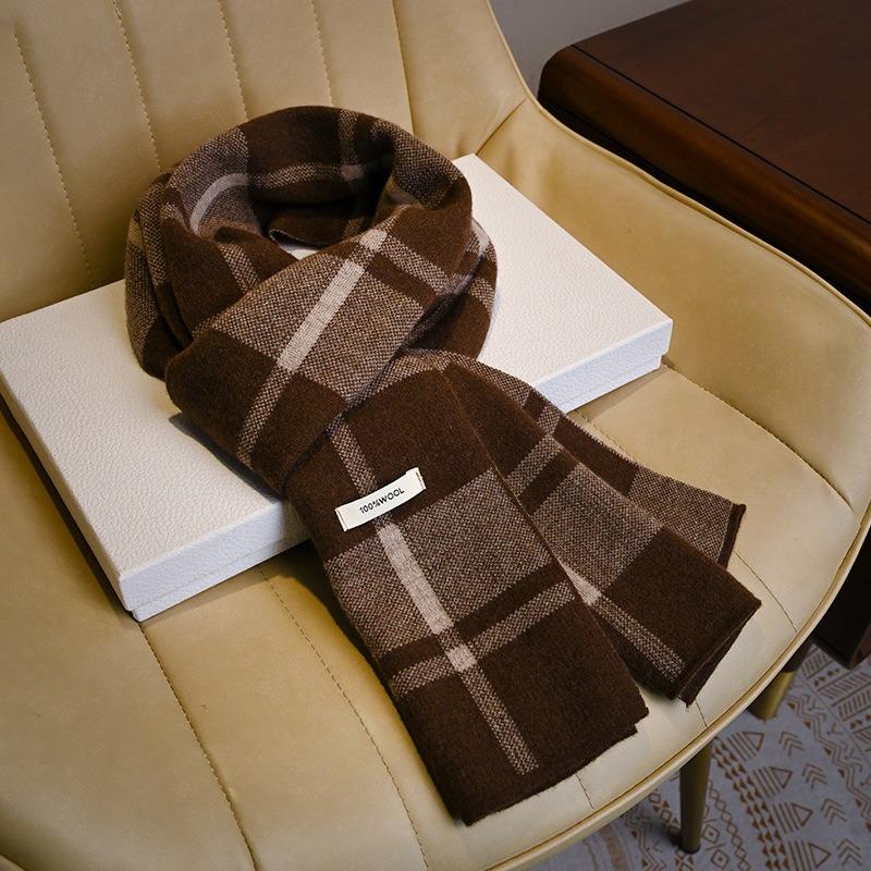 Black and White Plaid Wool Scarf, Thickened for Men In Winter, Gift for Elder Dad Boyfriend Scarf.