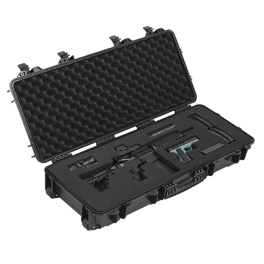 Hard Rifle Case, Lockable Rifle Case with 4 Layers Pre-cut Foams, 914 Mm Gun Storage with Wheels, IP67 Waterproof & Dustproof Pistol Storage Cases for