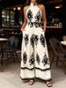 Summer Style Women's Sleeveless Printed Jumpsuit with Tie-Up Wide-Leg Pants