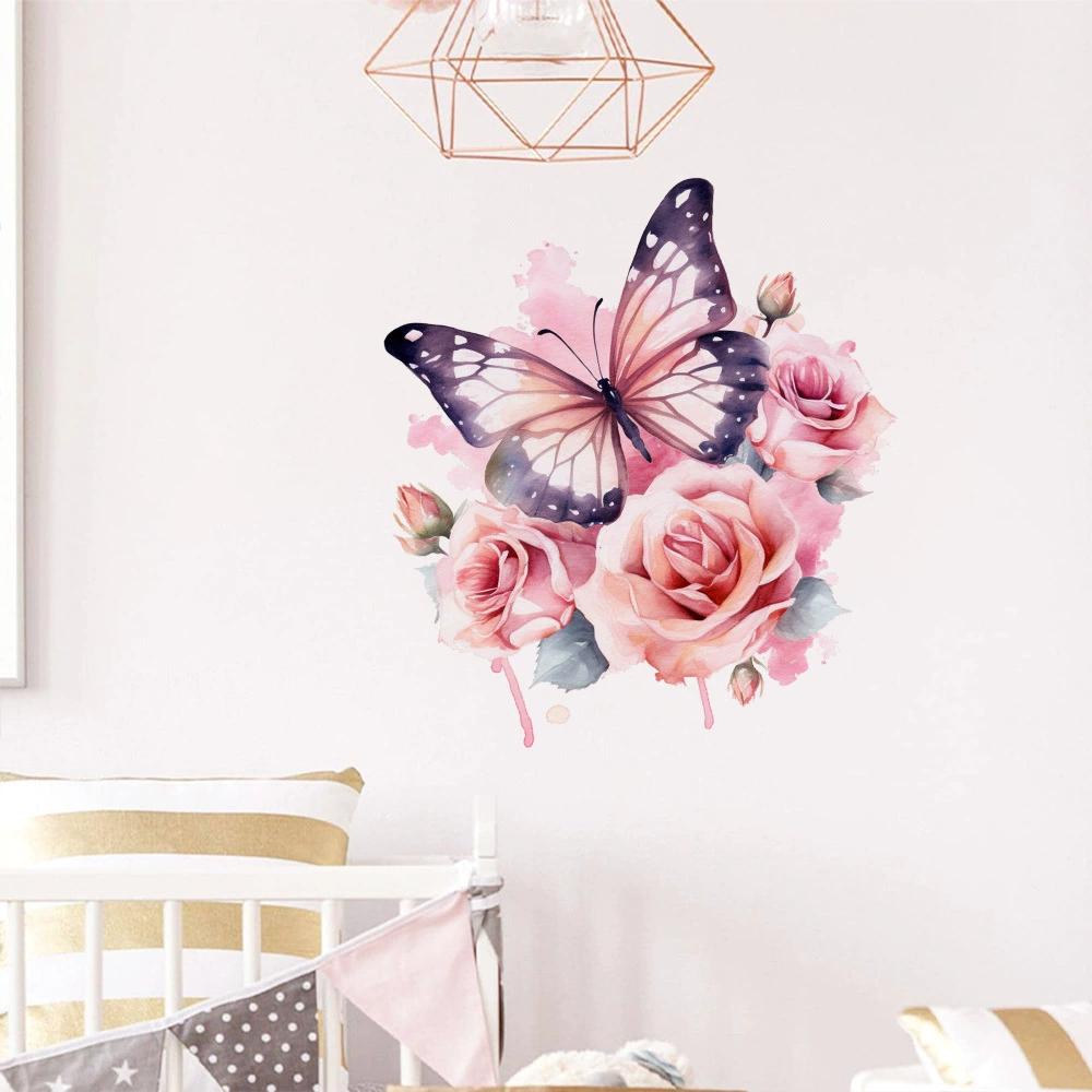 

English Letters Bathroom Plants Flowers Bathroom Door Stickers Decorative Wall Stickers Self-adhesive 29x30cm