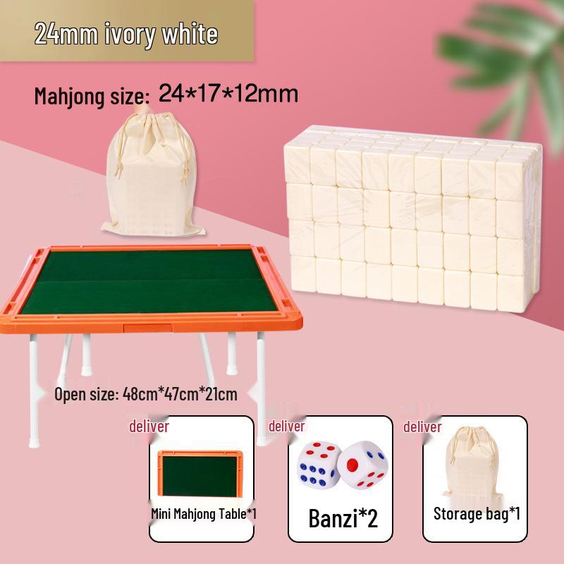 Compact Travel Mahjong Set - 24mm & 30mm Tiles, Solid Carved Sparrow Design, Ideal for Dorms and Table Games
