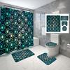 4 Sets Circles Geometry Shower Curtain Sets With Non-Slip Bath Mat,Toilet Lid Cover And Warm Color Pattern Shower Curtain Sets