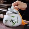 Chinese Bamboo Leaf Pattern Ceramics Tea Caddy Tieguanyin Containers Travel Portable Tea Box Sealed Jar Coffee Spice Organizer
