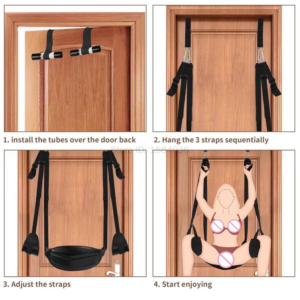 Upgrade Sex Door Swing Nylon Webbing Sling Leather Cushion Sex Hammock  Bondage Gear Sex Toys for Couples Adult Erotic Games