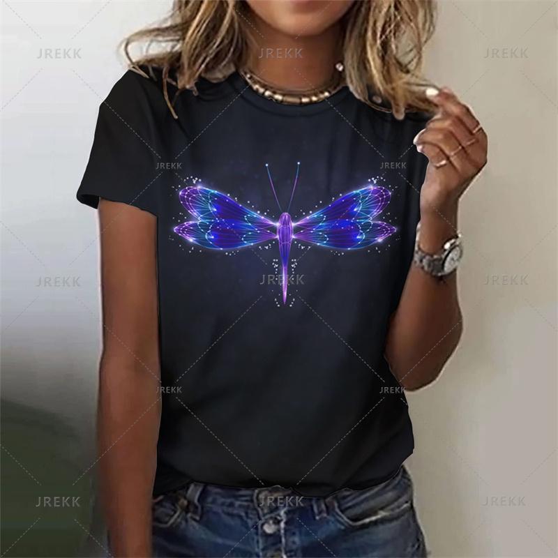 Sommer Harajuku 3D Niedliches Tier Libellen Druck T-Shirt Damen Lustige Streetwear T-Shirts Unisex Mode Kurzarm T-Shirts