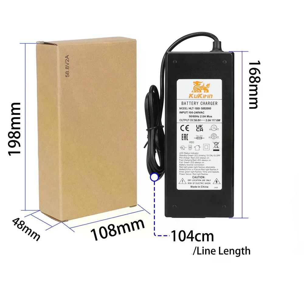 Charger 58.8V 2A Charger 3-Pin CQ Waterproof Head For Kukirin G2 Master/G3Pro Scooter EU Plug