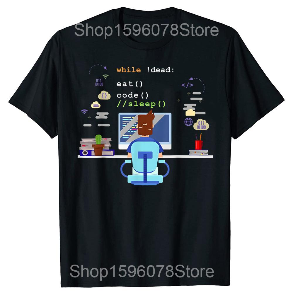 Eat Sleep Code Computer Science Programming TShirt Summer Unisex Fashion T Shirts Cotton Short Sleeve Oversized Loose Tshirt Tops