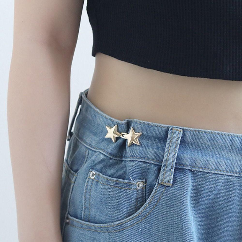 5PCS Star Shaped Adjustable Waist Clip Metal Pants Pin DIY Retractable Button  Pants
