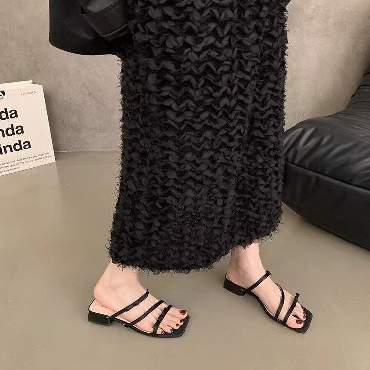 French Evening Breeze Bow High Heels Silver Sandals Female Summer Wear Thick Heels Cool Slippers with Skirt Fairy Shoes