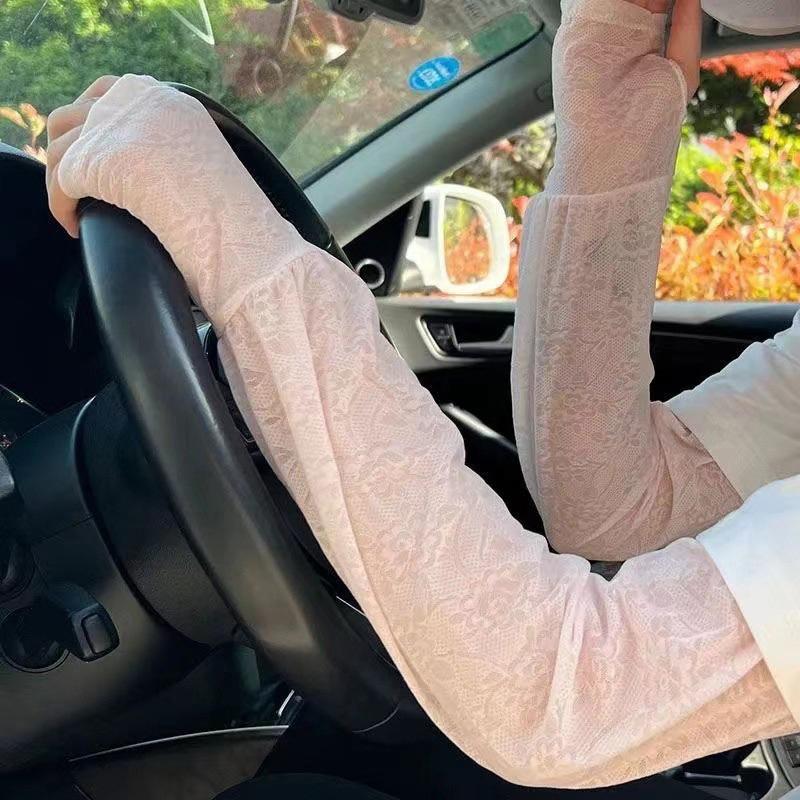 Cute Thin Lace Ice Silk Sleeves Anti-Uv Sun Protection Sunscreen Sleeve Arm Covers Long-Sleeved Cycling Gloves Outdoor