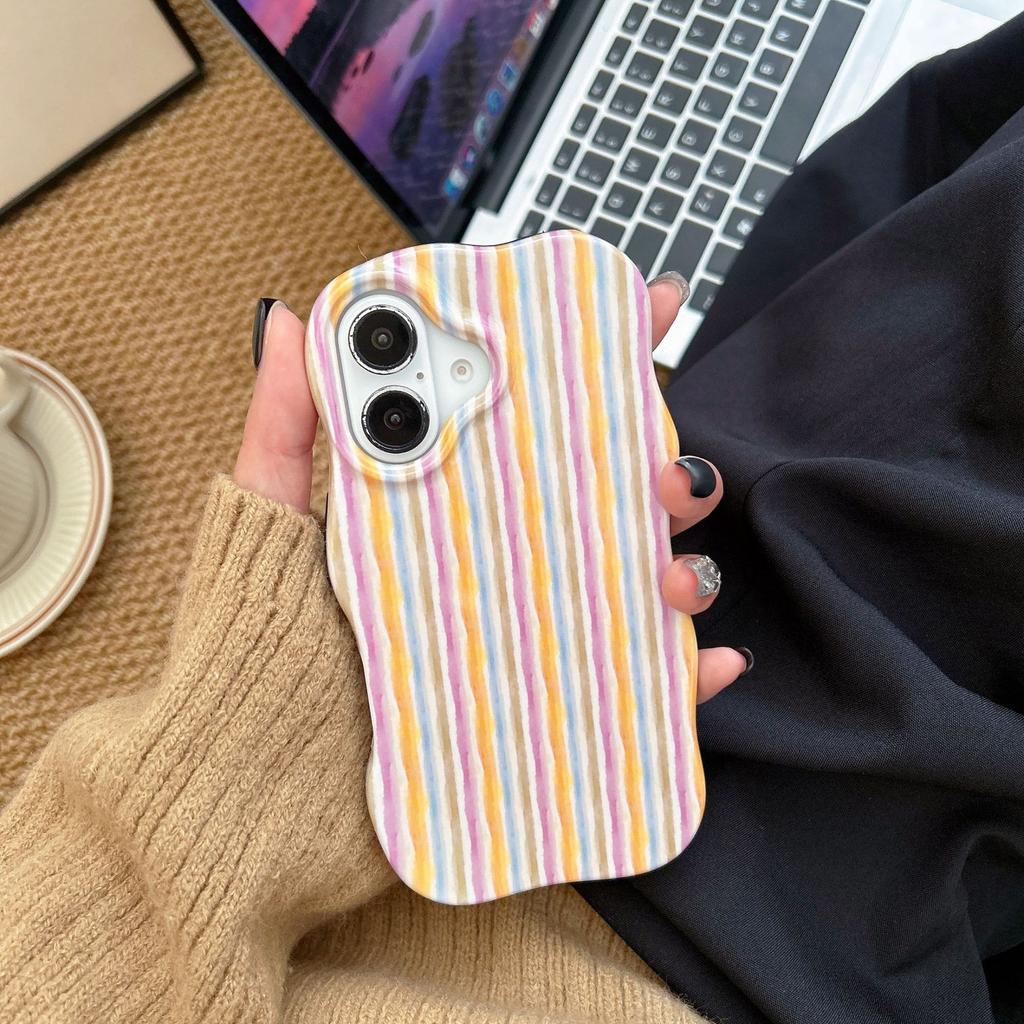 Niche Color Block Striped Case for iPhone 16 Pro Max Apple 17 Phone Case 15/14 Two-in-One Film Case