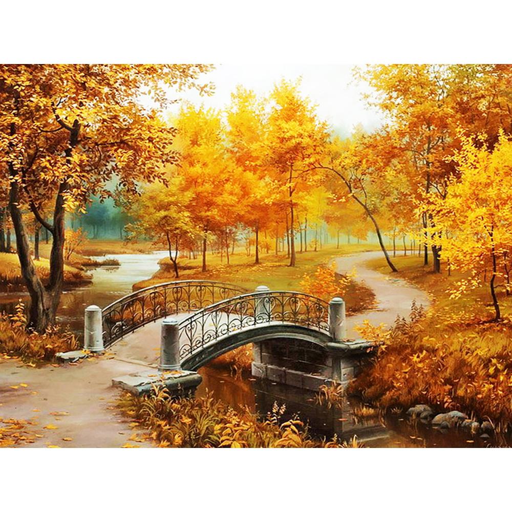 5D DIY Diamantová malba Krajina Diamantová mozaika Podzimní strom Šití drahokamu Plný kulatý diamantový křížový steh Domácí dárek