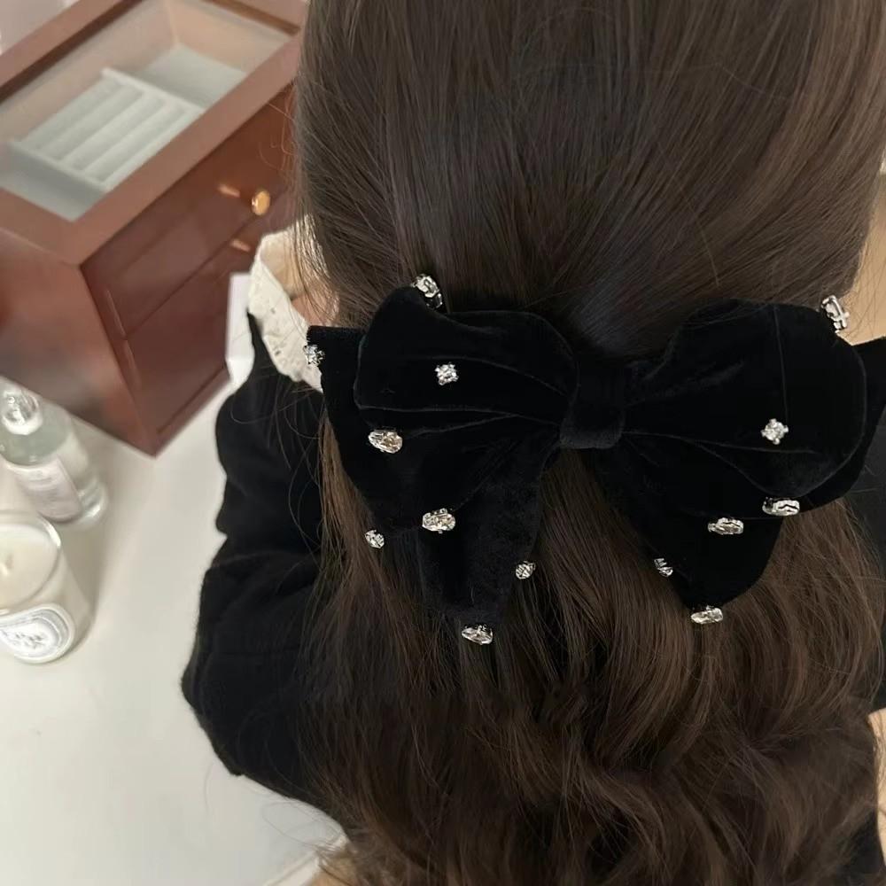 Französische Samt Rote Haarspangen Schleife mit Diamant Federklemme Damen Kopfschmuck Haaraccessoires