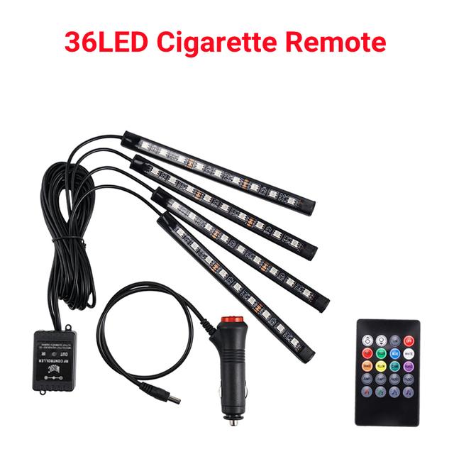 

Светодиодное освещение для ног автомобиля с USB Неоновое освещение для настроения Подсветка для управления музыкой Приложение RGB Автоматический интерьер Декоративная атмосфера 36LED Cigar Remote