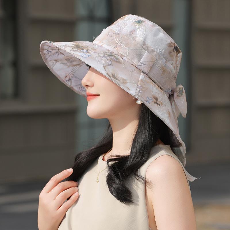 Summer Hat Women's Sunshade Sun Hat Fashion Versatile Lace Bow Summer Outdoor Bucket Hat