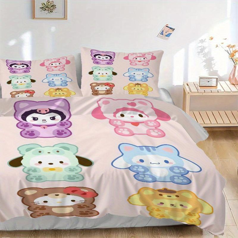 

3pcs Cartoon Sanrio Bedding Set - Includes 1 Quilt Cover and 2 Pillowcases, Comfortable Bedding with Stylish Design for Bedroom 135x200cm