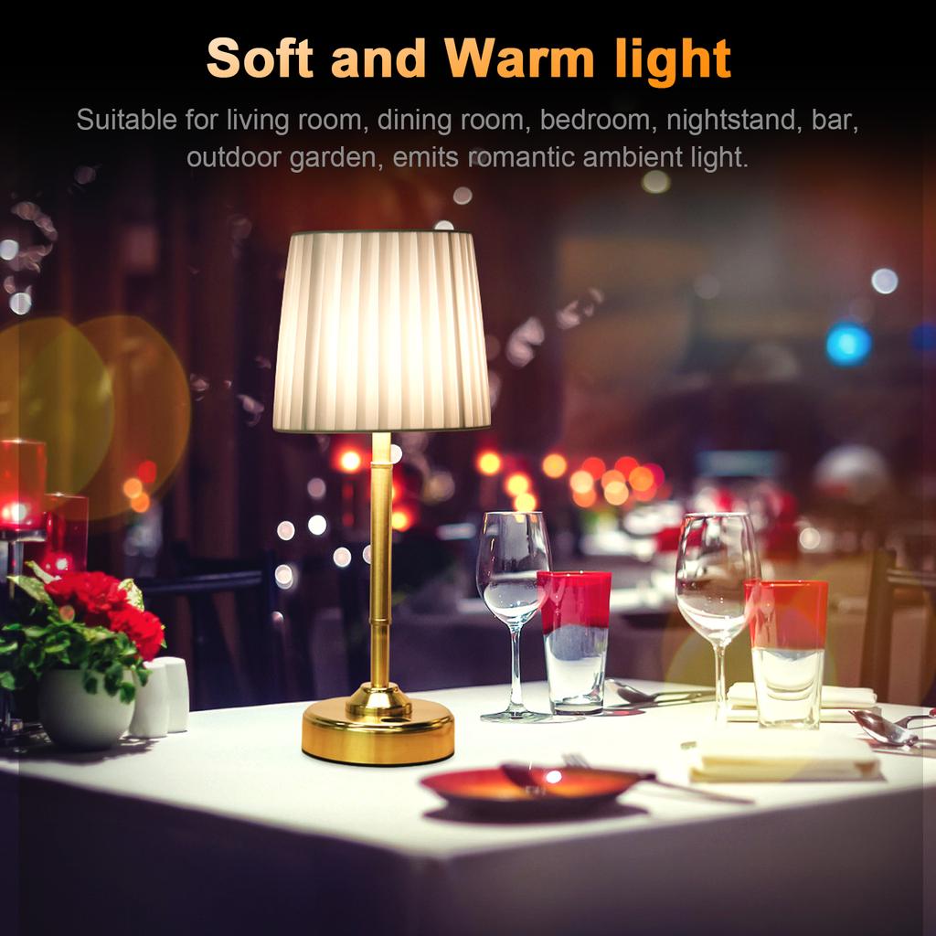 Tragbare wiederaufladbare LED-Tischlampe, Stoffschirm, 5000 mAh Akku, 3 Farbtemperaturen, dimmbar