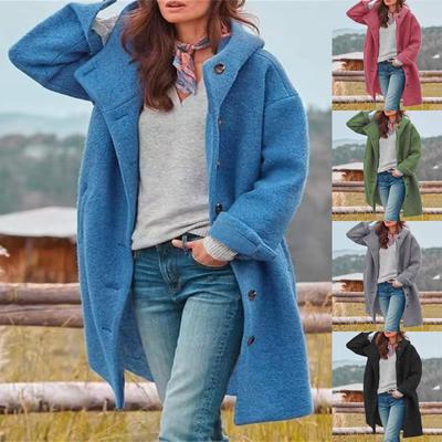 Γυναικείο μονόχρωμο τζάκετ Casual Loose Fit Button Coats Up Μακρυμάνικο Πανωφόρι με Τσέπη, Πανωφόρι με κουκούλα