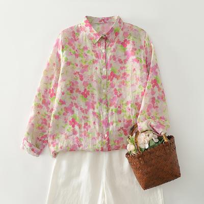 DIMANAF 2025 New Plus Size Women Print Floral Tops Shirts Tees Casual Loose Blouse Autumn Cotton Long Sleeve