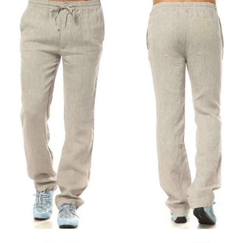 Men's Cotton Linen Pants Male Autumn Breathable Solid Color Linen Trousers Joggers Fitness Streetwear Back With Pocket