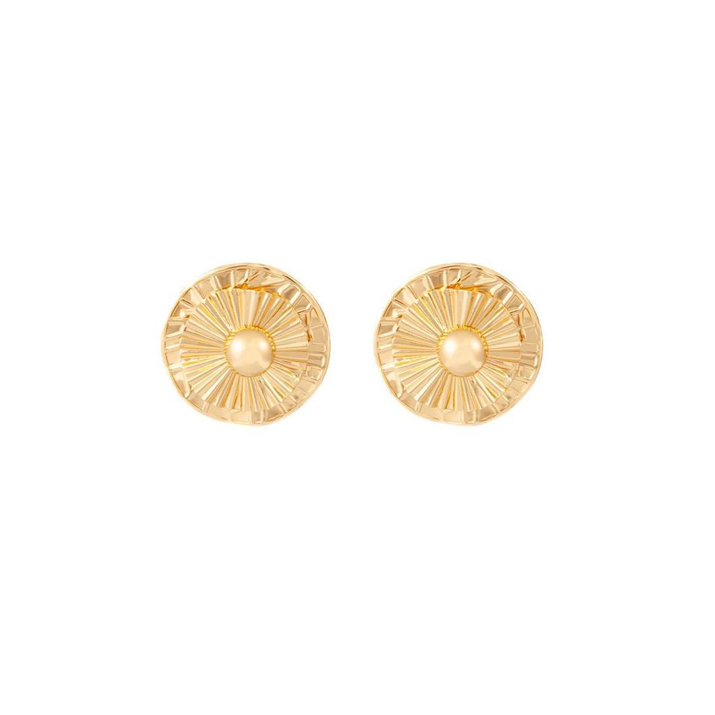 Vintage Metal Pleated Round Button Earrings: Cross-Border High-End Statement Studs for Women