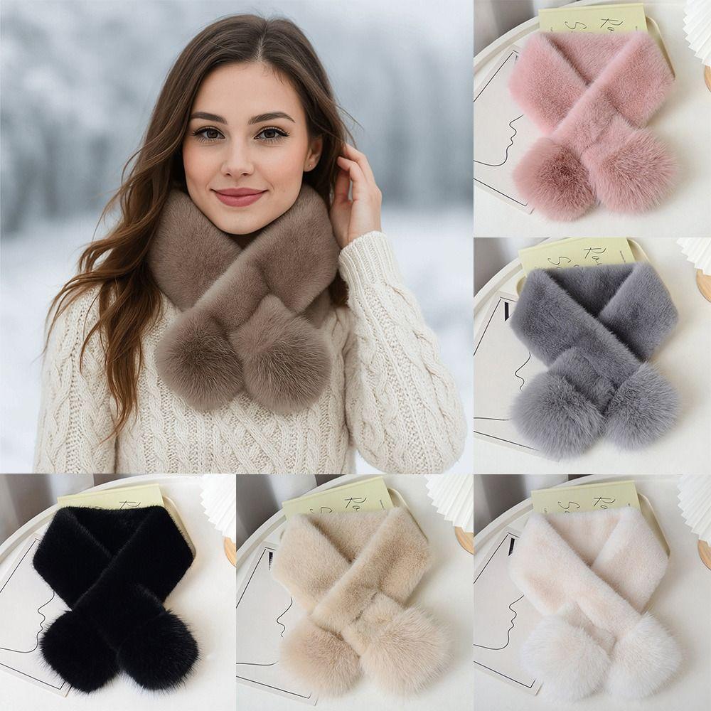 Winter Warm Solid Color Korean Winter Scarf Faux Mink Fur Soft Neck Collar Warmer Soft Plush Warm Neck Warmer Fashion Accessory