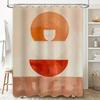 Rustic Modern Shower Curtain With Abstract Circular Design In Beige, Orange, And Red Colors Perfect For Bathroom Decorations.