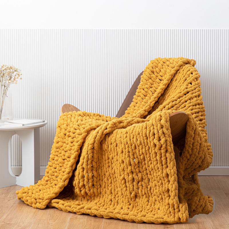 Knit Throw Blanket 20" X 25",Hand Made Large Chenille LoopBYarn Fluffy Throws for Couch Bed, Big Crochet Thick Woven Blanket
