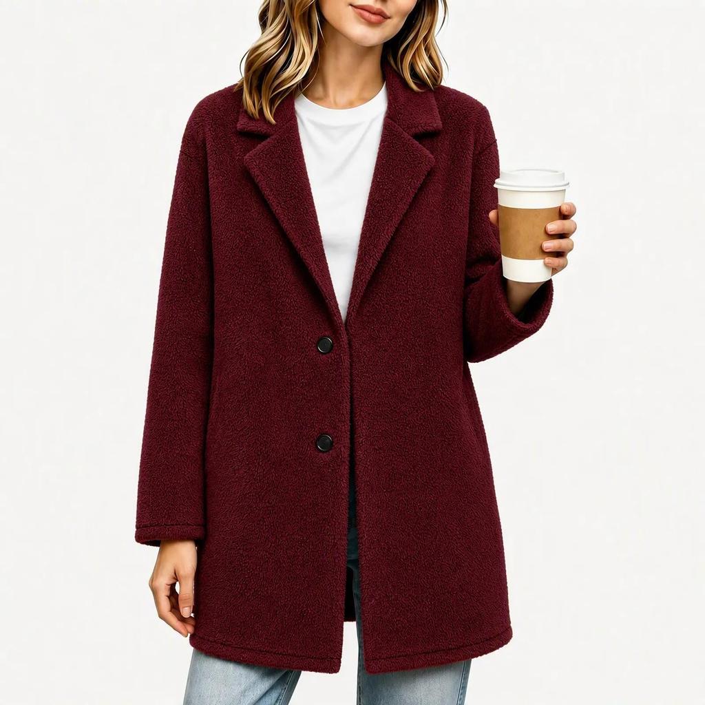 Women's Casual Mid-Length Overcoat with Turn-Down Collar for Everyday Wear