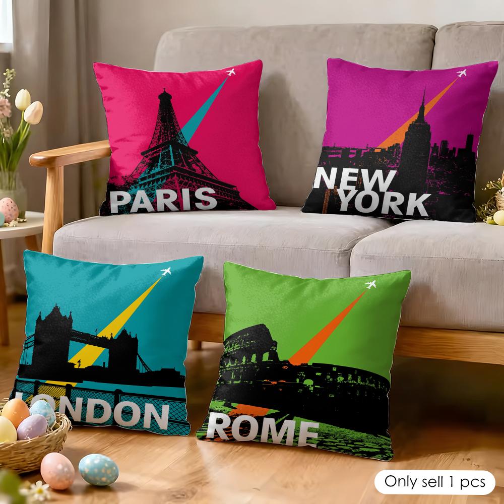 Vintage Retro Travel Cushion Cover Soft Plush Fabric DoubleSided Printed Cushion Covers for All Seasons Modern Home Decor