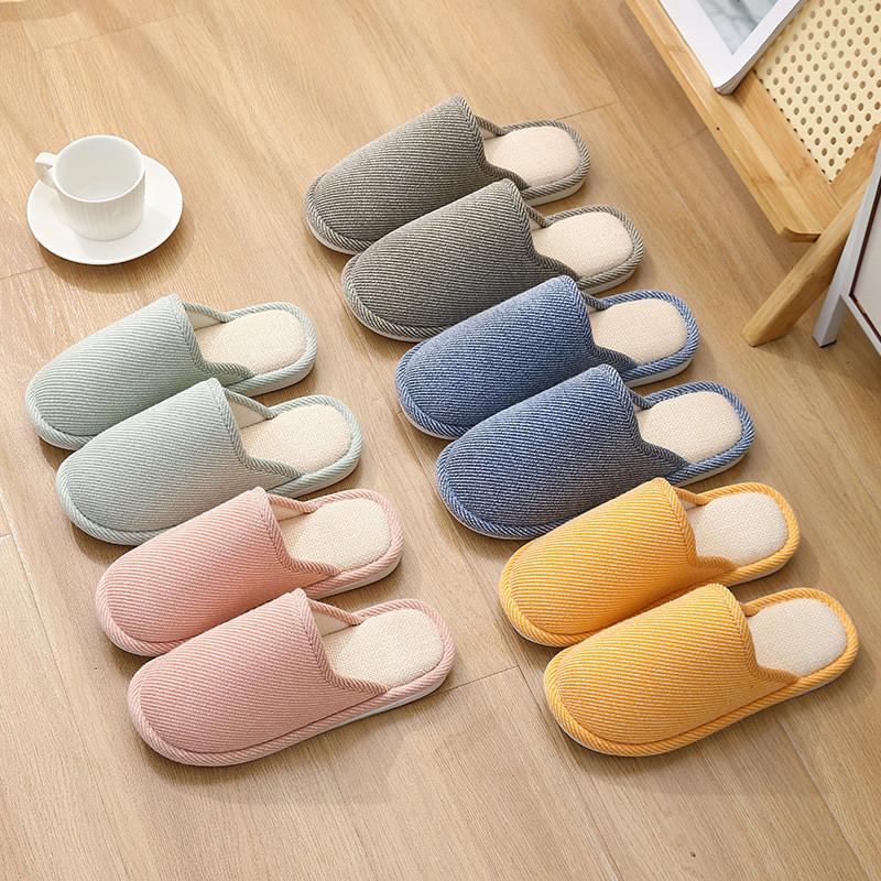 Женские и мужские льняные тапочки для дома Мягкие дышащие шлепанцы для пар Шлепанцы — фото 5