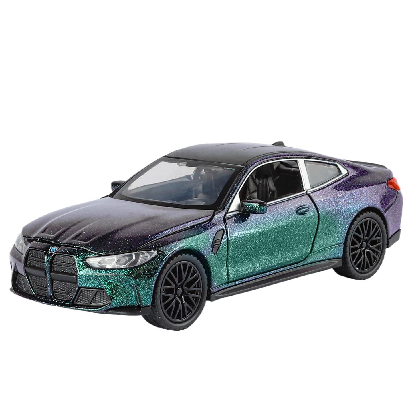 1/32 BMW M4 Coupé Sportwagen Legierung Metall Diecast Modellauto Sound und Licht Rückzug Sammlung Hobby Trendiges Spielzeug Ornamente Geschenke violett