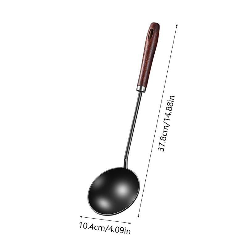 Oil Separators Spoon Wood Handle Iron Spoon Metal Frying Spatula Easy to Clean Kitchen Tool for Cooking and Stir Frying