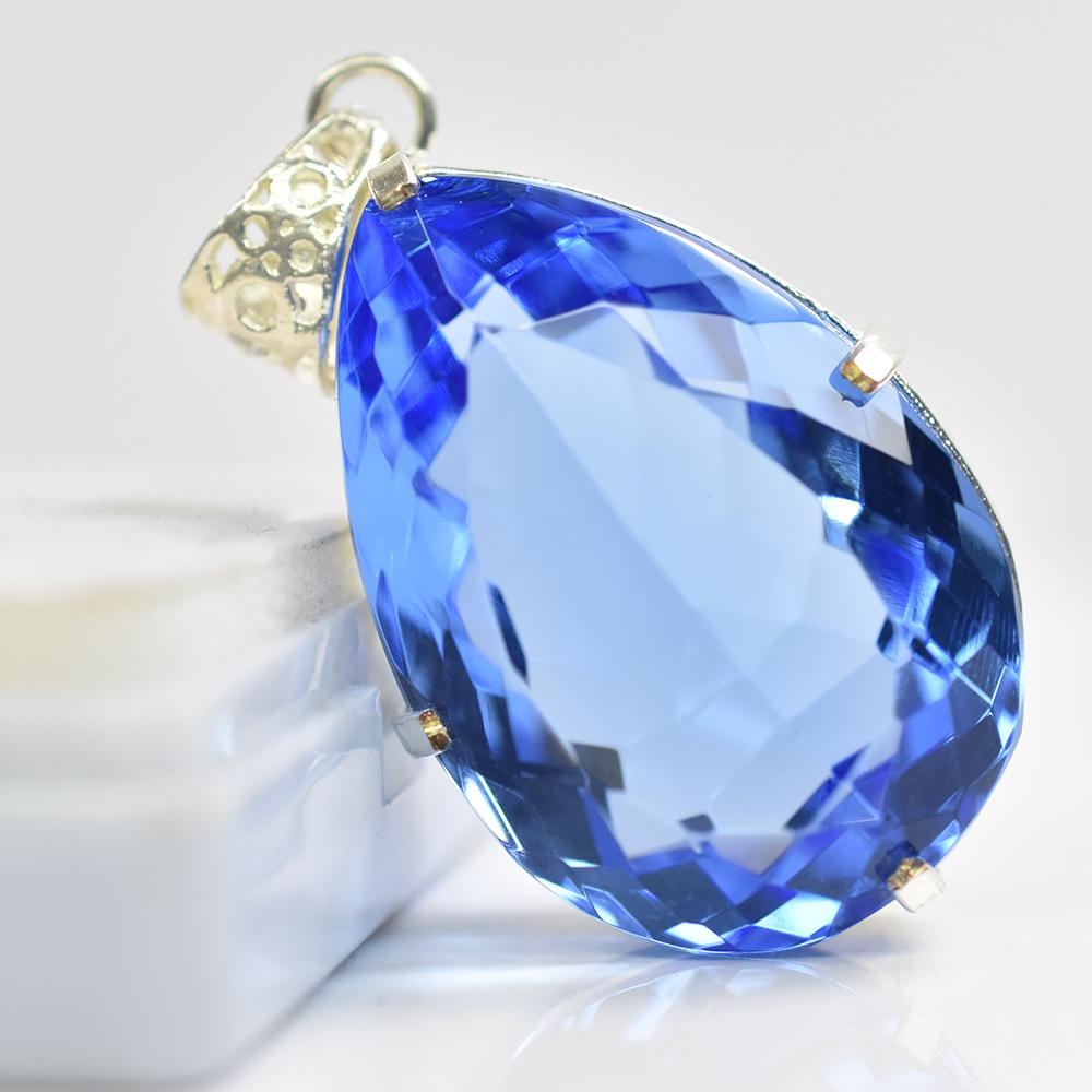 Blue Sapphire 104.95 Ct CERTIFIED Pear 925 Sterling Silver Gemstone Pendant MY-PD-119-NS