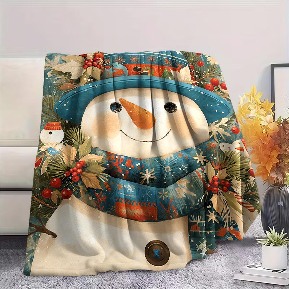 Snowman Print Flannel Blanket, High Quality Comfortable for All Seasons, Home Decor, Warmth and Comfort, Perfect for Christmas Gifts