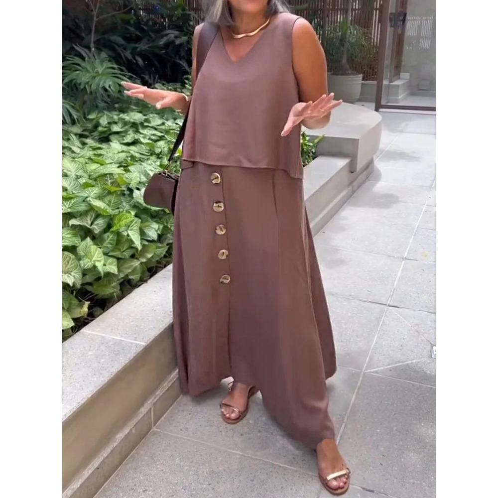 Women's Fashionable Casual Loose Sleeveless Plus-size Dress Set