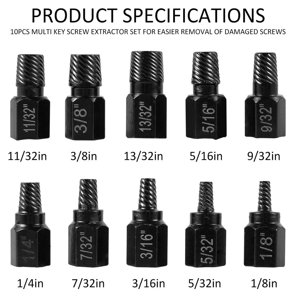 10 Stück Schrauben- und Bolzenausdreher Bohrer-Set Legierter Stahl Mehrfachverzahnung Beschädigte Schraubenausdreher Bolzenbolzen Abgebrochene Auswerkzeuge