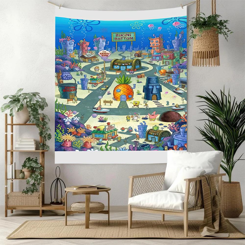 Spongebob Squarepants Wall Decor Tapestry Art For Pet Memorial Birthdaywedding Party Backdrop Family Gift