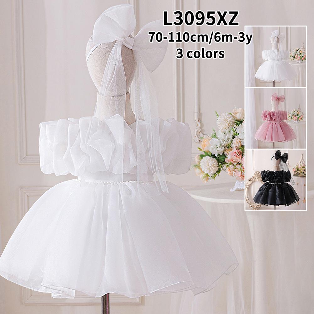 Girls' White Lace Christening Gown - First Birthday Princess Dress