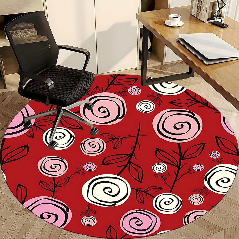 1 Stück Blumige Rosen Büro Runder Teppich, Innenmatte Geeignet Für Büro, Unter Bürostühlen Schlafzimmer Wohnzimmer Heimdekoration, Raum Deko u07