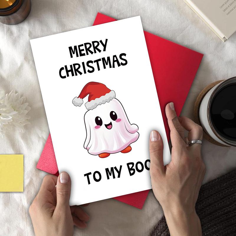 1pc Cute Christmas Card For Him, Merry Christmas Card For Husband Boyfriend, Spooky Xmas Holiday Card, Merry Christmas To My Boo