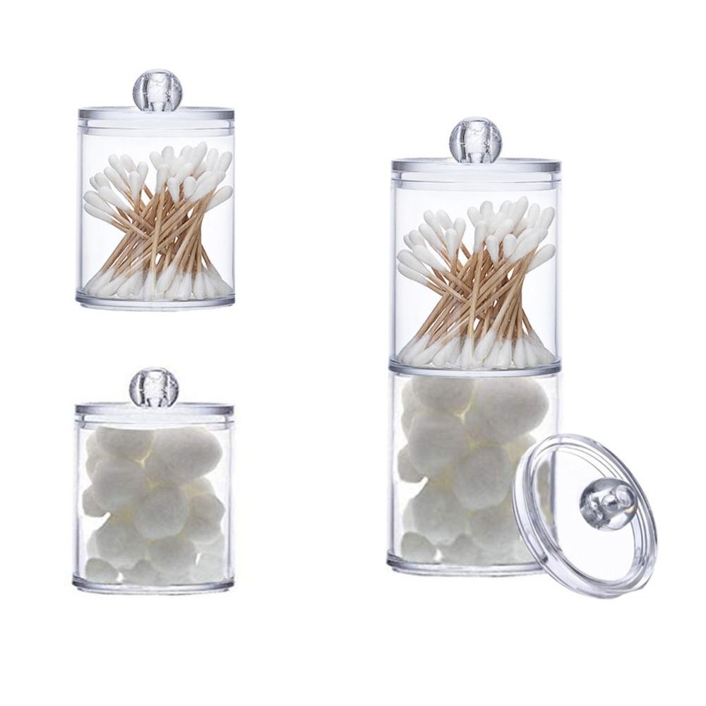 4pcs Canister Set Clear Storage Jar PS Plastic Round Bathroom Canister With Lid Clear Plastic Jar Bathroom Storage