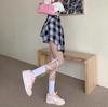 Women's Summer Retro High-Waist Irregular Plaid Midi Skirt with Faux Two-Piece Shorts
