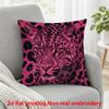 2D Flat Printing, 1pc, Pink Leopard with Black Spots and Glowing Eyes, Pillow Cover, Polyester, Suitable for Sofas, Living Rooms, Bedrooms, and Office