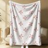 Soft Bow Print Flannel Blanket Aesthetic Pastel Throw Blanket Cozy Bed Sofa Blanket Kids Room Decor Warm Gift Blanket