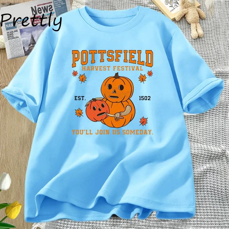 

Футболка Pottsfield Harvest Festival Over The Garden Wall Винтажная Тыква Хэллоуин Женская Осенняя Хлопковая Графическая Футболка 4XL
