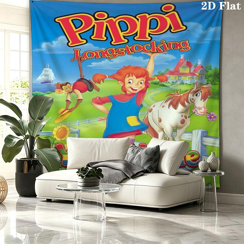 Pippi Longstocking Custom Name Wall Tapestry Aesthetic Wall Hanging Printed Fabric Blanket Decorative Tapestries for Bedroom Living Room Home Decor