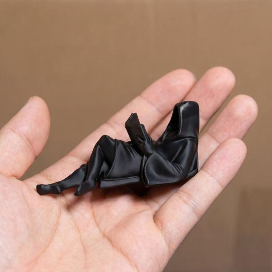 Gothic Fantasy Black Robe Reading Statue 3D Printed Mystery Lying Reading Sculpture for Halloween Shelf Desktop Decor