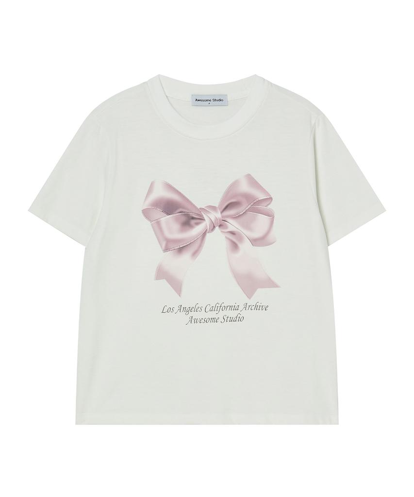 AWESOME STUDIO Ribbon Digital Print Short Sleeve T-Shirt Indigo Blue